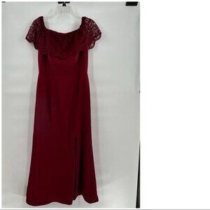 Bella Bridesmaids maron maxi dress lace shoulder burgundy